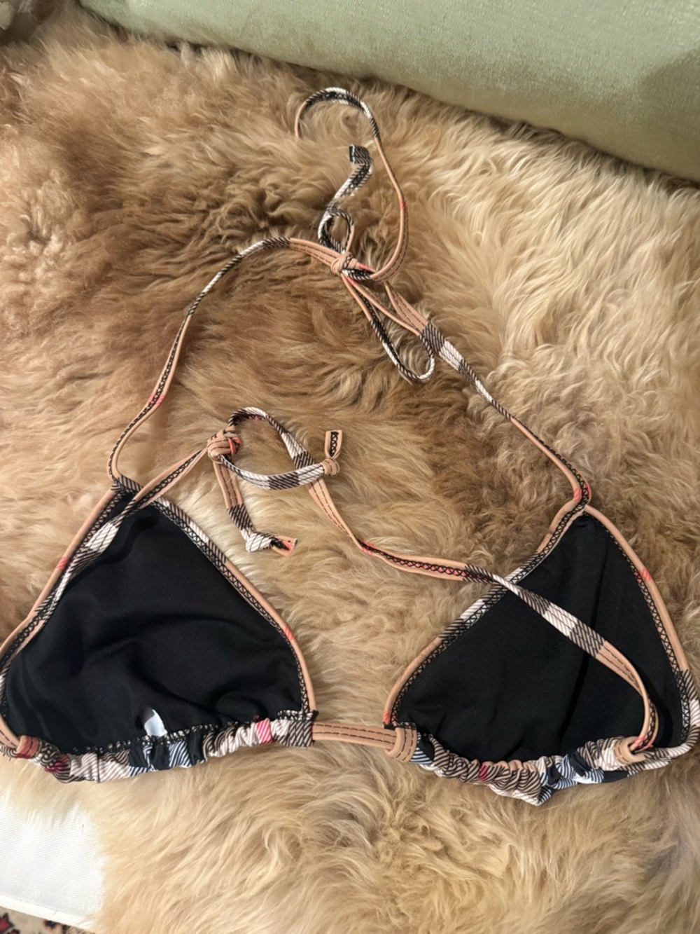 Burberry Beige Plaid Triangle String Bikini Set - Picture 5 of 10